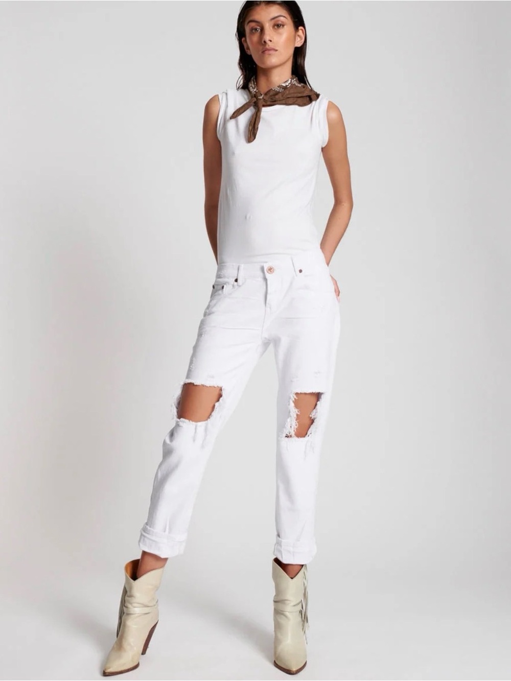 One Teaspoon awesome baggies Ripped low waist|medium rise| White Boyfriend Jeans